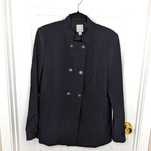 Halogen Women's Blazer Jacket Black Double Breasted Pockets Tailored Lined LARGE